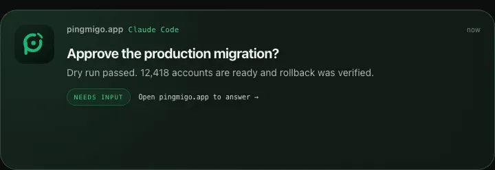 Claude Code asks for approval to run the production migration
